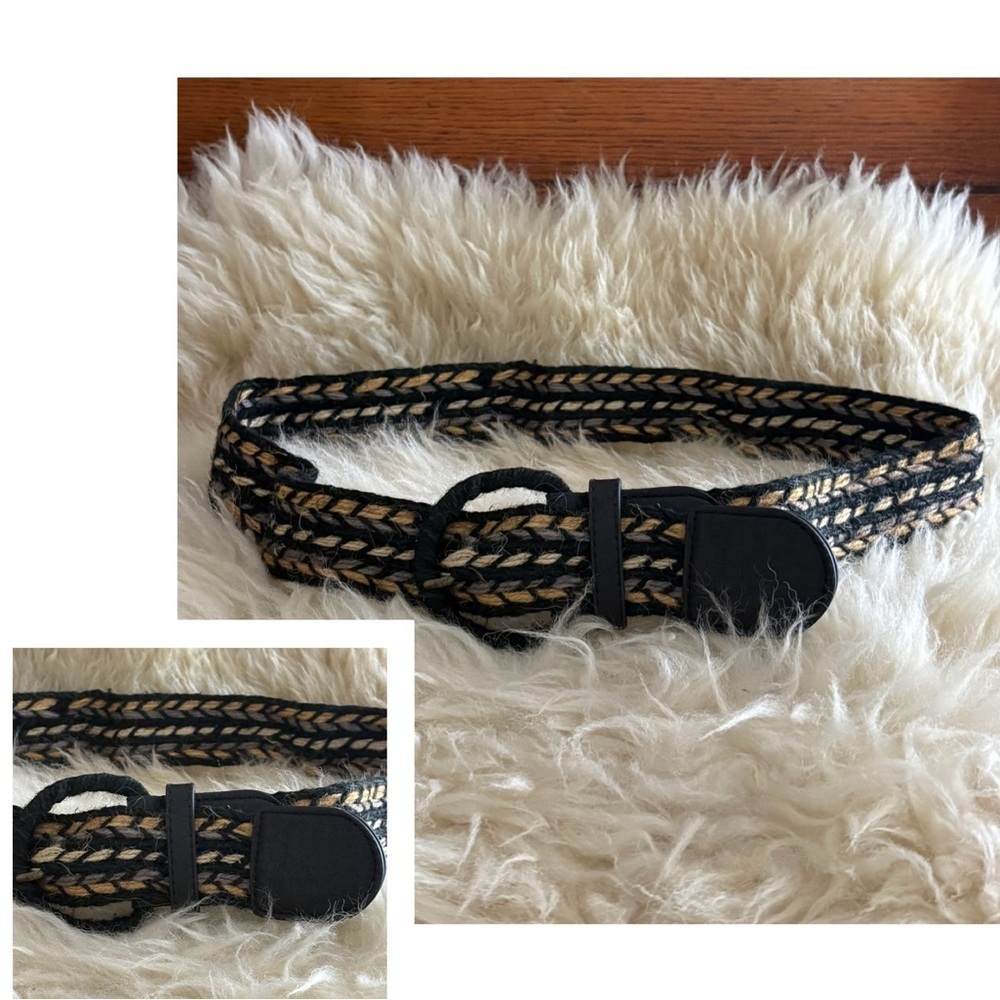 Black and Tan Woven Braided Adjustable Belt